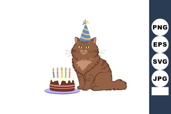 Download Brown Fluffy Cat Wearing Party Hat Celeb - Party Collection