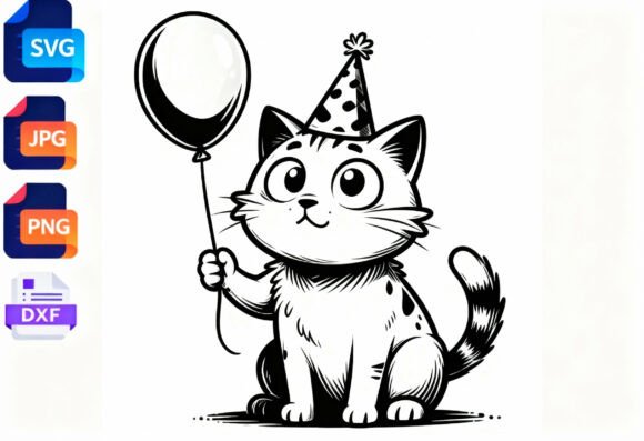 Download Cute Cat Birthday Party Hat Balloon SVG - Party Collection