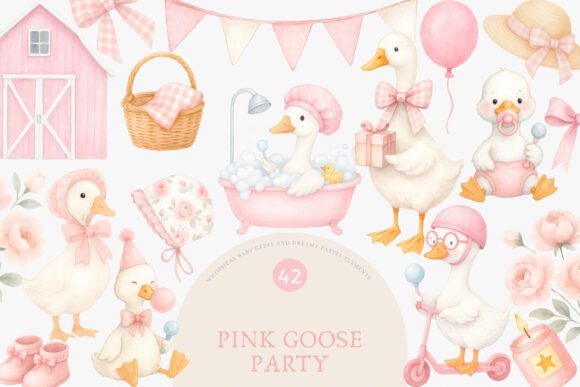 Download Pink Party Cute Duck Clipart Set - Party Collection