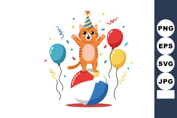 Download Cute Orange Cat with Party Hat Balancing - Party Collection