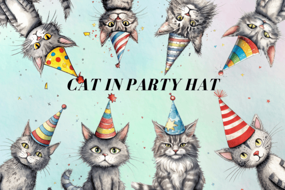 Download Cat in Party Hat Clipart - Party Collection