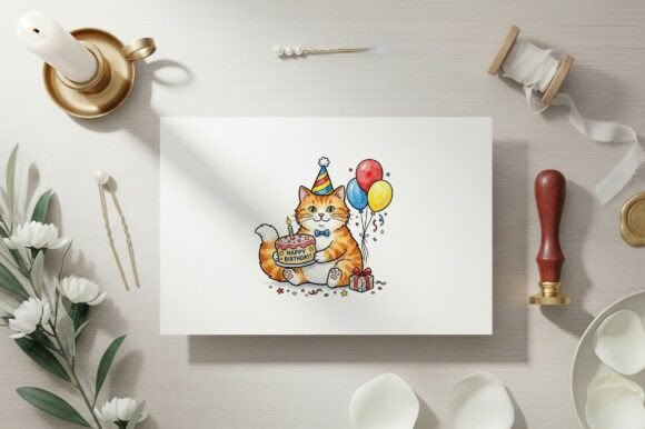 Download Orange Tabby Cat Wearing Party Hat - Party Collection