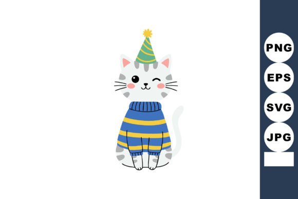 Download Cat Wearing Party Hat and Blue Yellow St - Party Collection