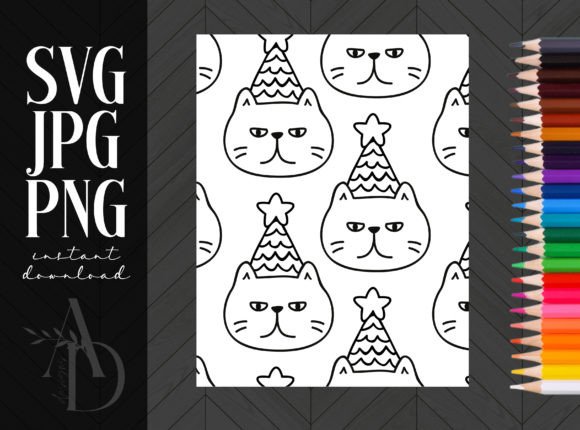 Download Coloring Page Large Cat Party Hat KDP - Party Collection