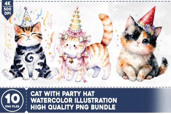 Download Cat with Party Hat PNG Bundle - Party Collection